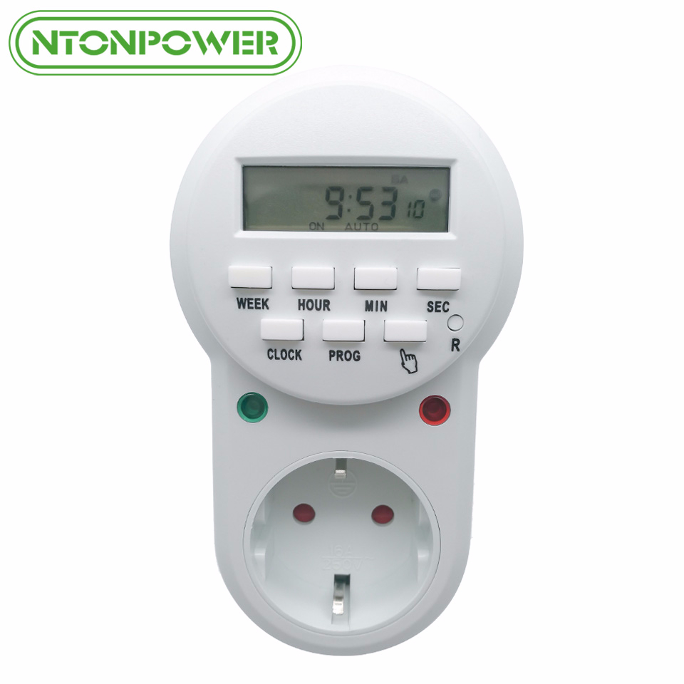 NTONPOWER Smart Socket Electronic Digital Timer Switch EU Power Plug wall Socket With Timer for Kitchen bedroom and office: Gray