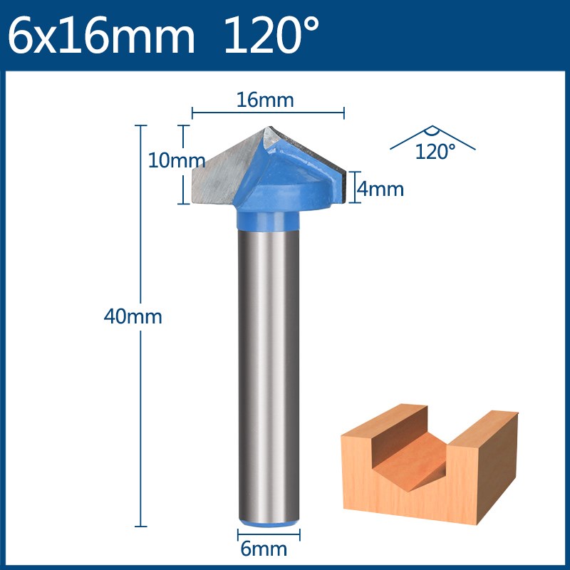 Fresa de 6mm, broca en V, broca enrutadora de MDF de madera maciza 3D, fresas de 60 90 120 150 grados