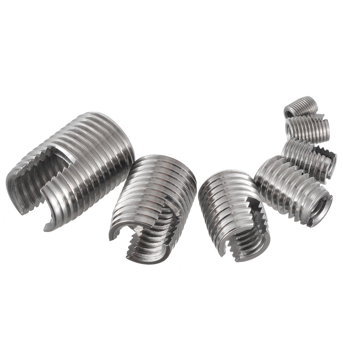 50Pcs/Set Thread Repair Insert Kit Stainless Steel M3/M4/M5/M6/M8/M10/M12 Silver Self Tapping Slotted Screw