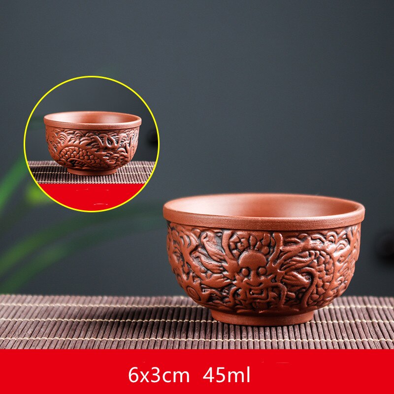 Yixing-tazas de té de arcilla púrpura de dragón tallado a mano, taza maestra china, suministros para beber para el hogar, 4 piezas: C