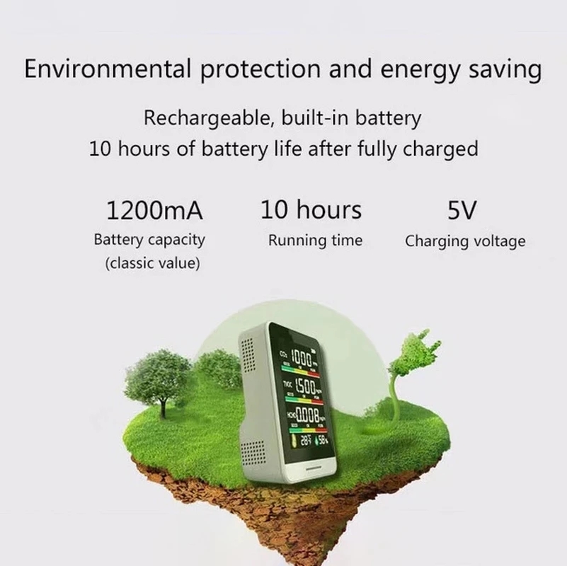 Portable Home 5 in 1 CO2 Meter Digital Temperature Humidity Sensor Tester Air Monitor Carbon Dioxide TVOC HCHO Detector