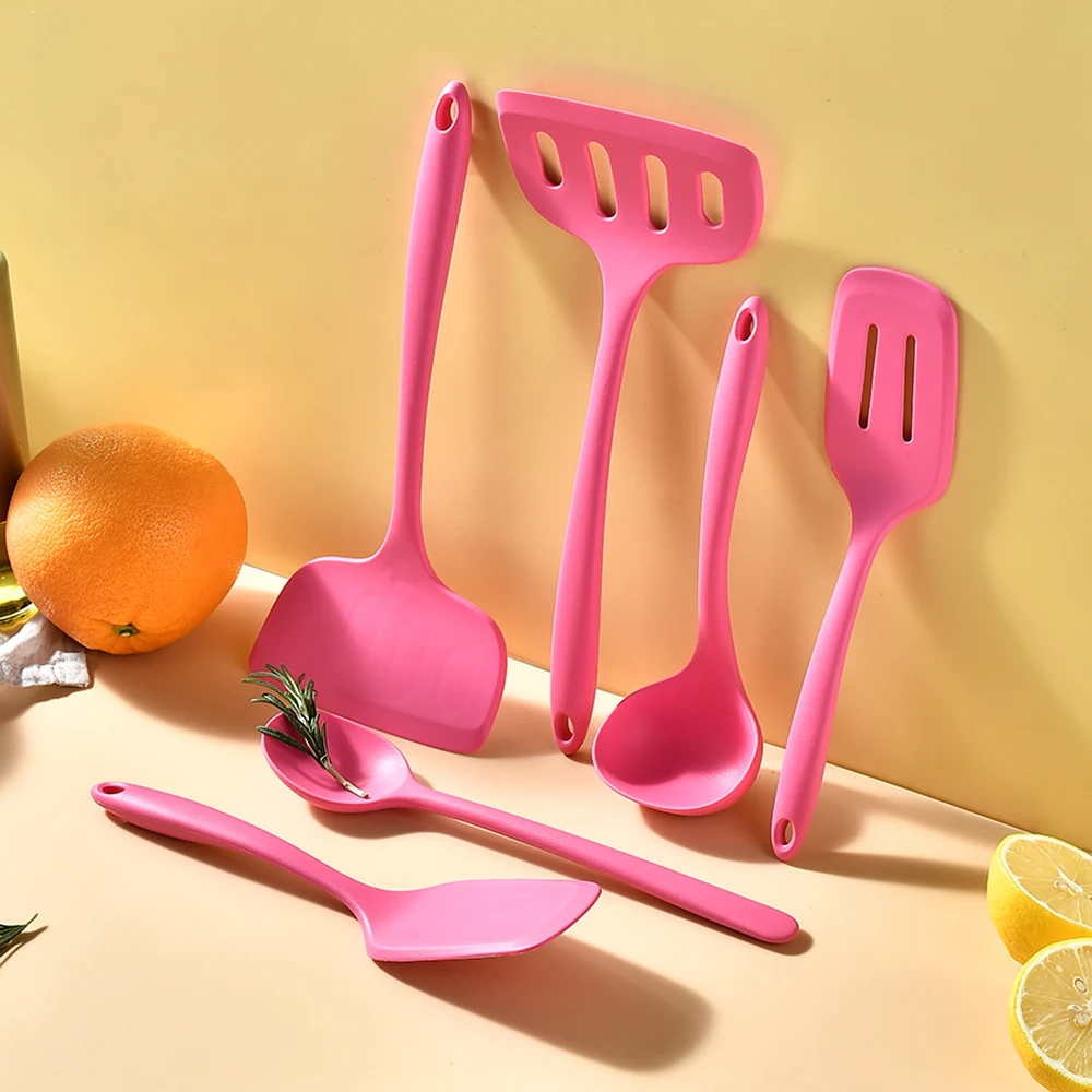 1/6 Stuks Roze Siliconen Keukengerei Set Met Non-stick Pannen Siliconen Spatel Soeplepel Koken gereedschap Voor Keuken