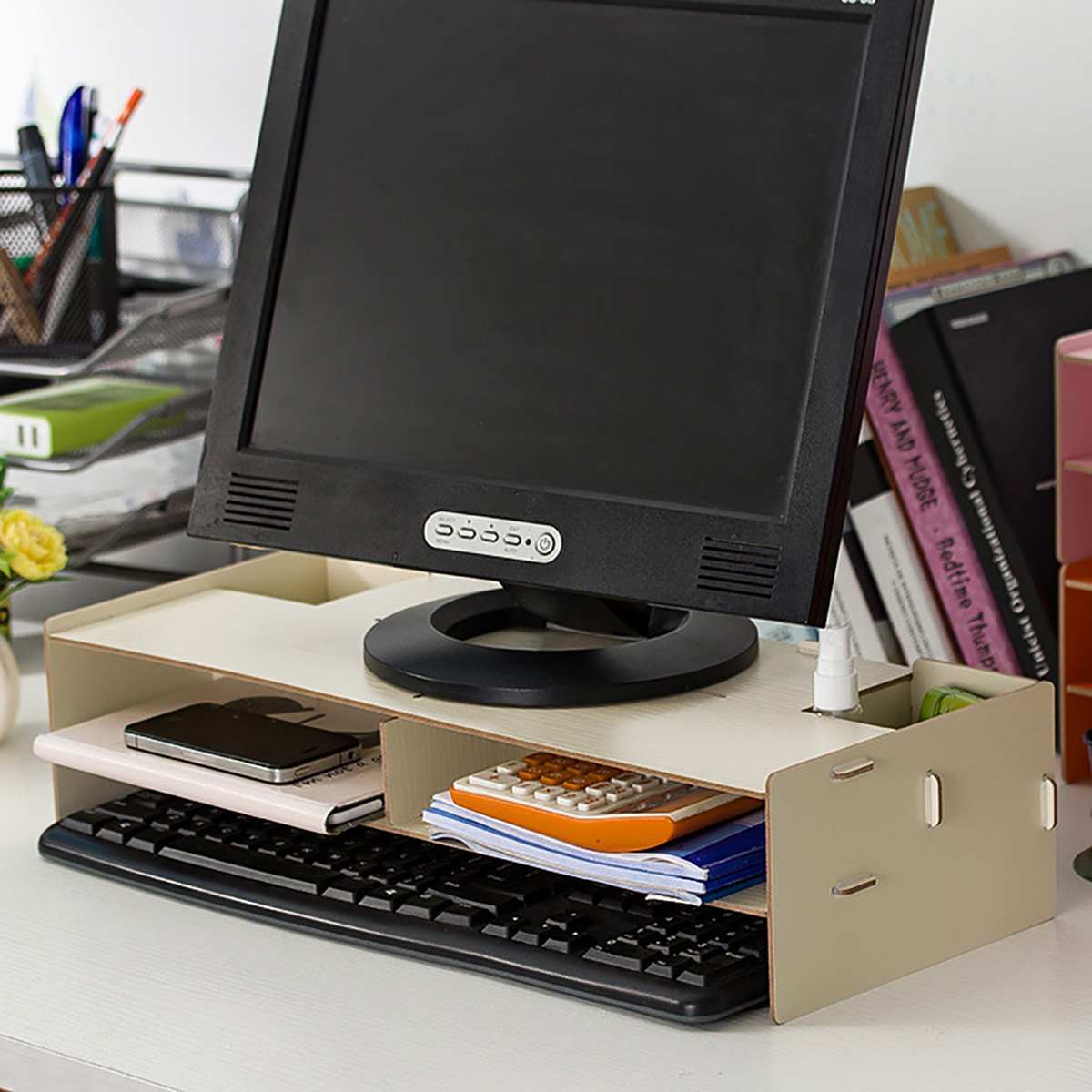 Houten Tv Staan Lcd Led Monitor Stand Computer Scherm Riser Voor Computer Laptop Tv Kit Bureau Benodigdheden Organisator Bestandsmap rekken