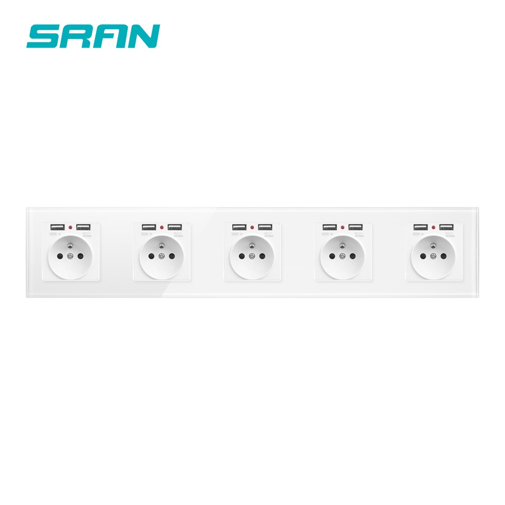 French standard wall power socket with USB socket strip 2/3/4/5 crystal tempered glass material panel luxury townhouse socket