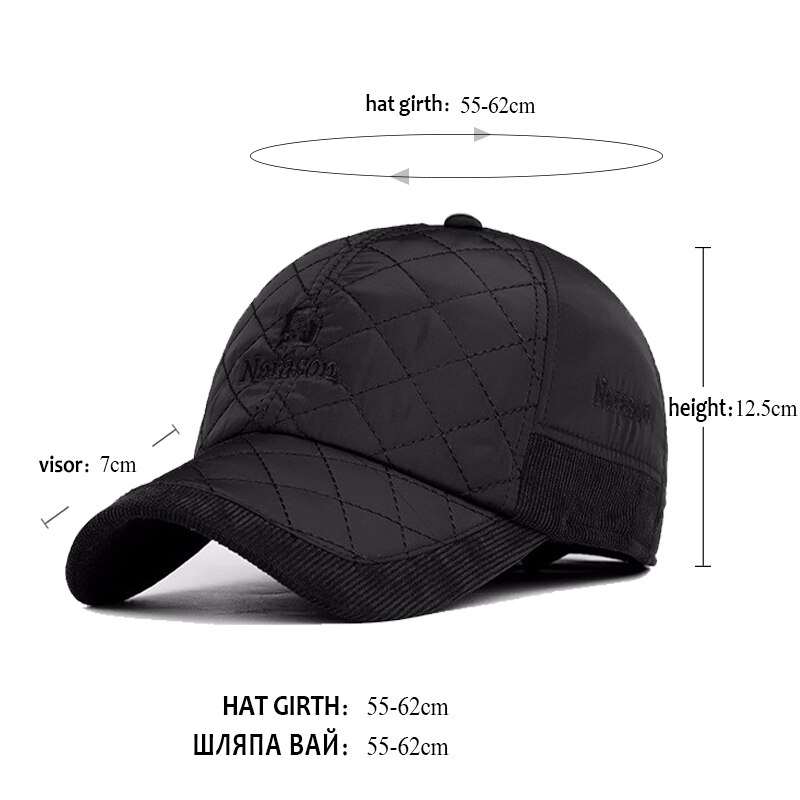 VORON hiver casquette de Baseball hommes Snapback noir solide os Baseball hommes hiver chapeaux oreille rabats