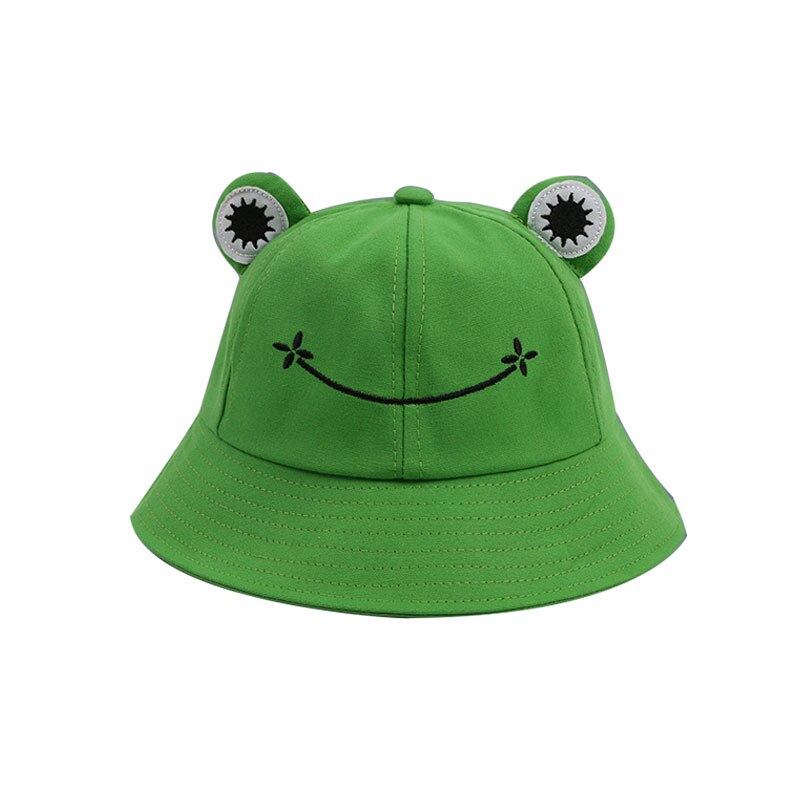 Summer Cotton Cute Frog Bucket Hat Men Women Outdoor Fishing Caps Foldable Fisherman Hat Bucket Hats adults: green 56 58cm