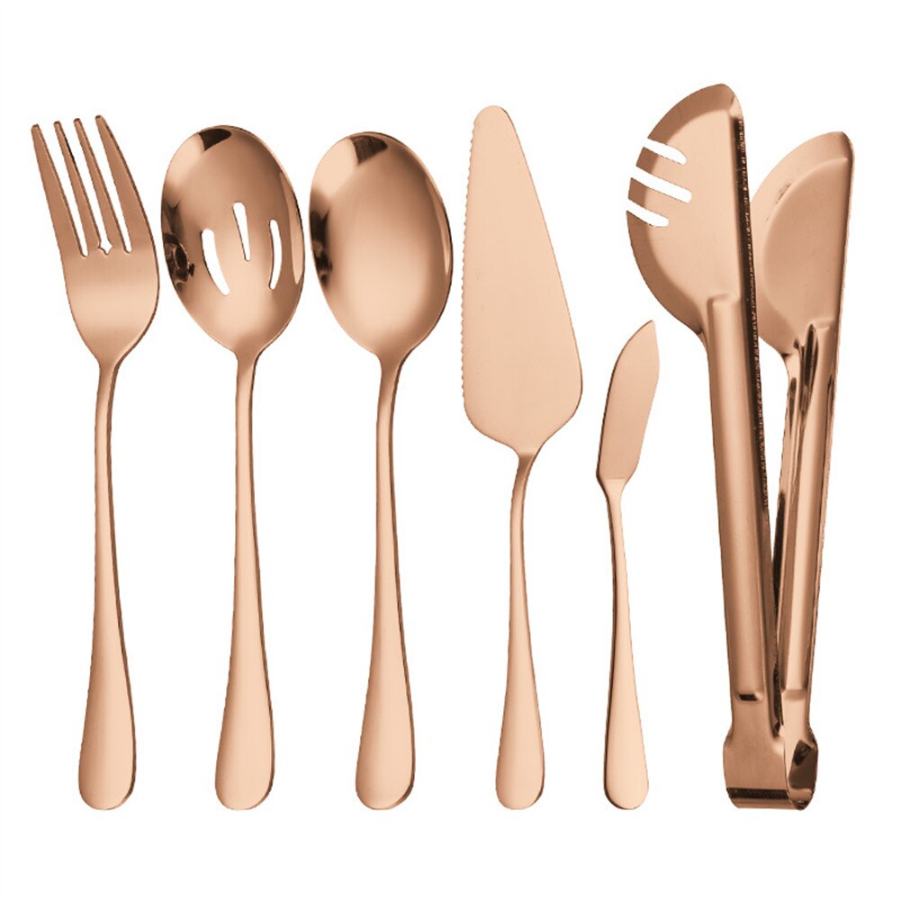 Cutlery Set Stainless Steel Food Tongs Meal Spoon Slotted Spoon Soup Spoon Dessert Fork Shovel Food Tongs Colander: 6pcs Rose gold