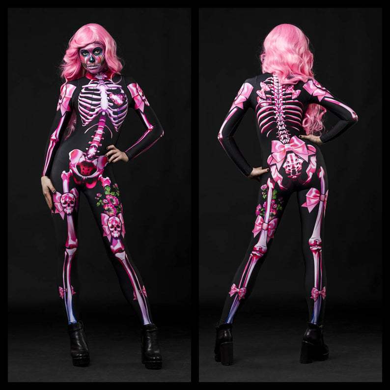 Roze Skelet Kostuums Vrouwelijke Halloween Terror Rollenspel Party Maskerade Stage Performance Mummie Cosplay Jumpsuits