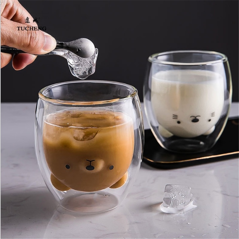 3D 2 niveaux belle Panda ours innovant bière verres résistant à la chaleur Double paroi tasse à café matin lait verre de noël