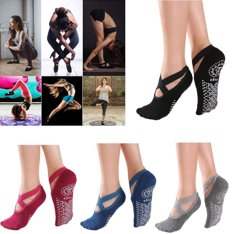 Yoga strumpor för kvinnor halkskydd och remmar fitness sport balett pilates strumpor