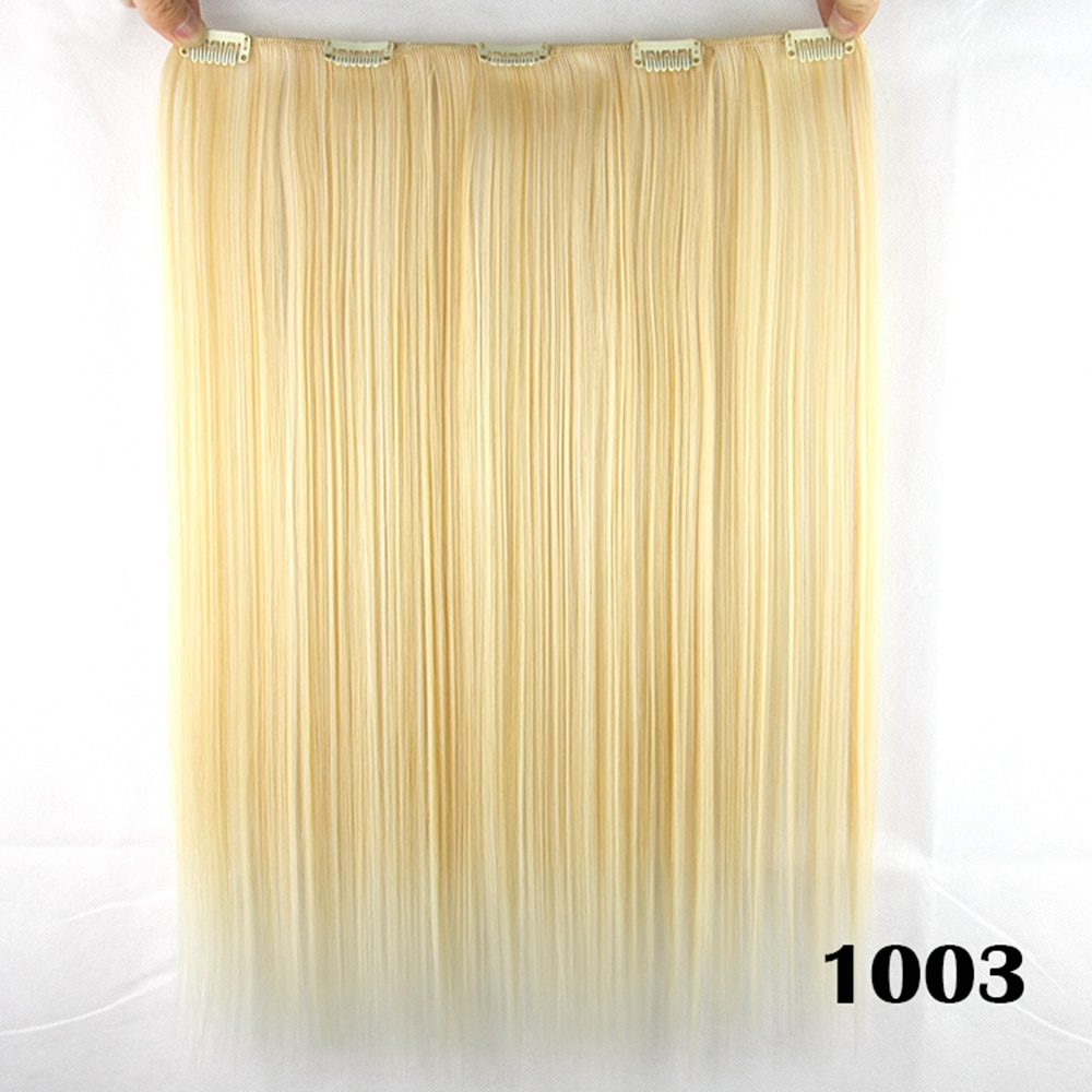 Soowee-extensiones de cabello sintético para mujer, 5 Clips de fibra de alta temperatura, 18 pulgadas, largo y liso: T1B / 613