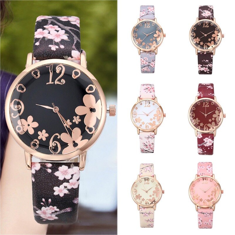 Vrouwen Mode Reliëf Bloemen Kleine Verse Gedrukt Riem Student Quartz Horloge Montre Femme Reloj Mujer