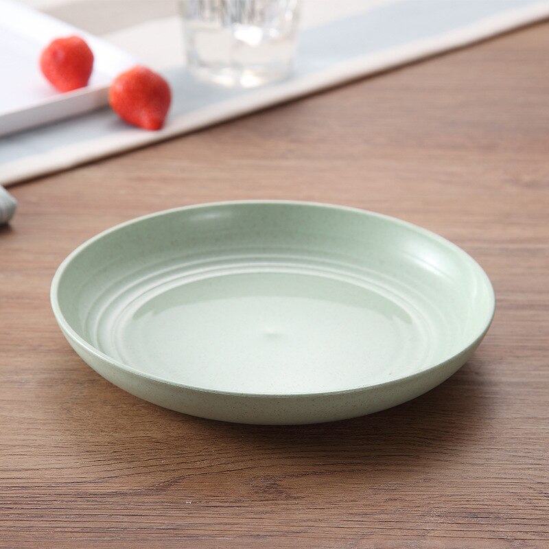 Environmental Protection Of Wheat Straw Plate Dishes Western Fruits Round Flat Plate Biodegradable Kitchen Utensils: green