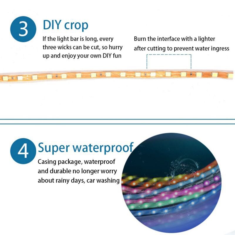 Tira de luces LED de 90cm para coche, motocicleta, patinete eléctrico, monopatín, luz nocturna, 1 ud.