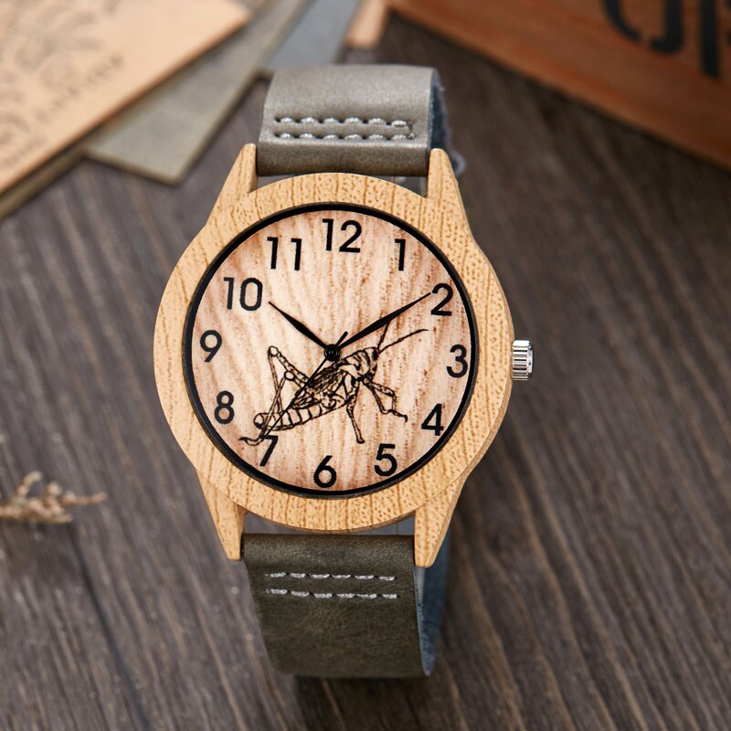 Reloj de pulsera de madera de imitación de árbol y ciervo para hombre y mujer, cronógrafo de imitación de Animal, caja acrílica, color marrón: W283-1