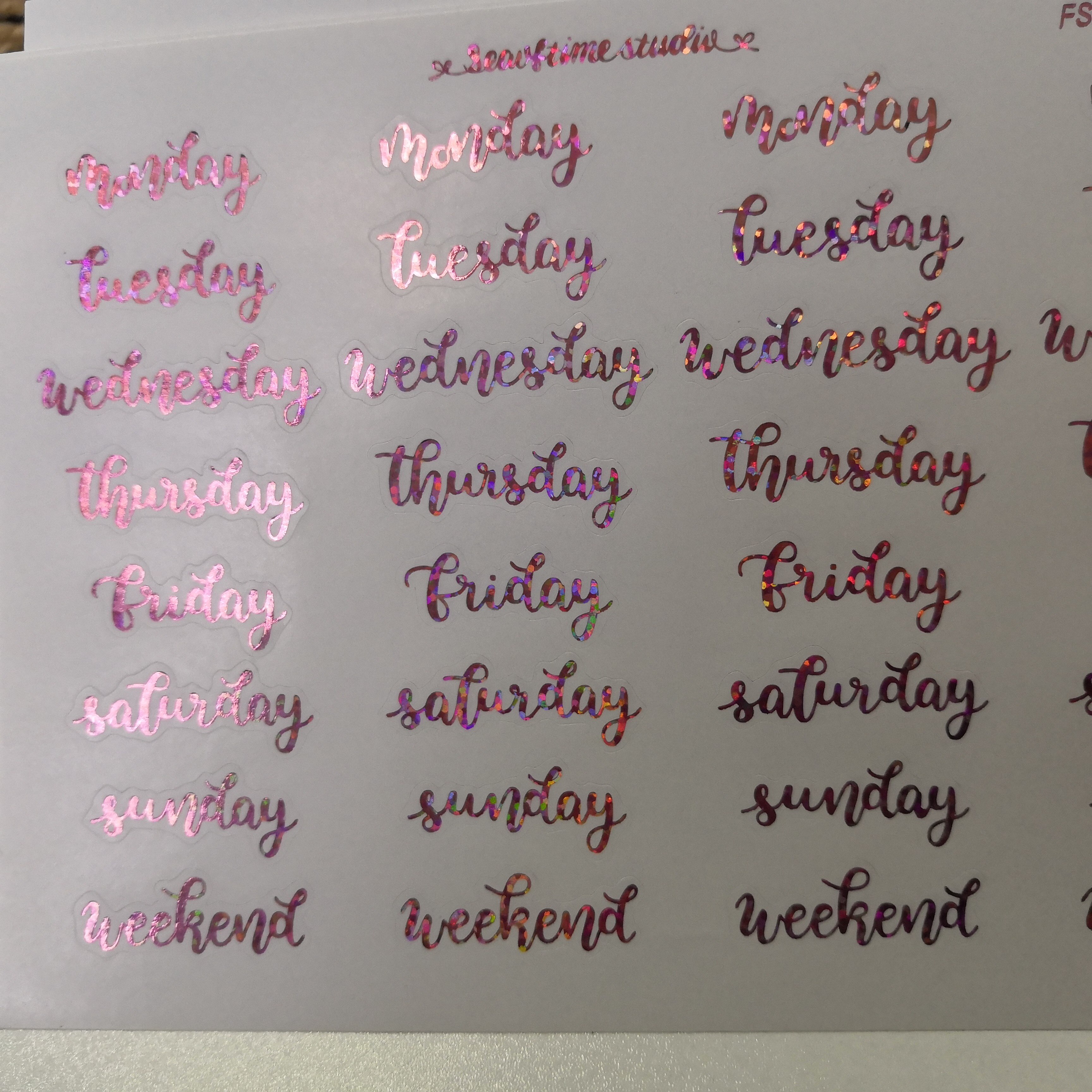 1pc Week Gold stamping sticker English Words Adhesive Stickers Decorative Sticker DIY Planner Diary Scrapbooking album Stickers: Hot pink diamond