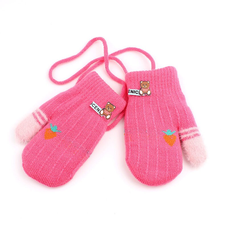 Winter Handschoenen Kids Warm Effen Kleur Handschoenen Dikke Bont Liner Wanten Meisjes Jongens Student Thermische Gebreide Handschoenen Luvas De Inverno: Rose Red