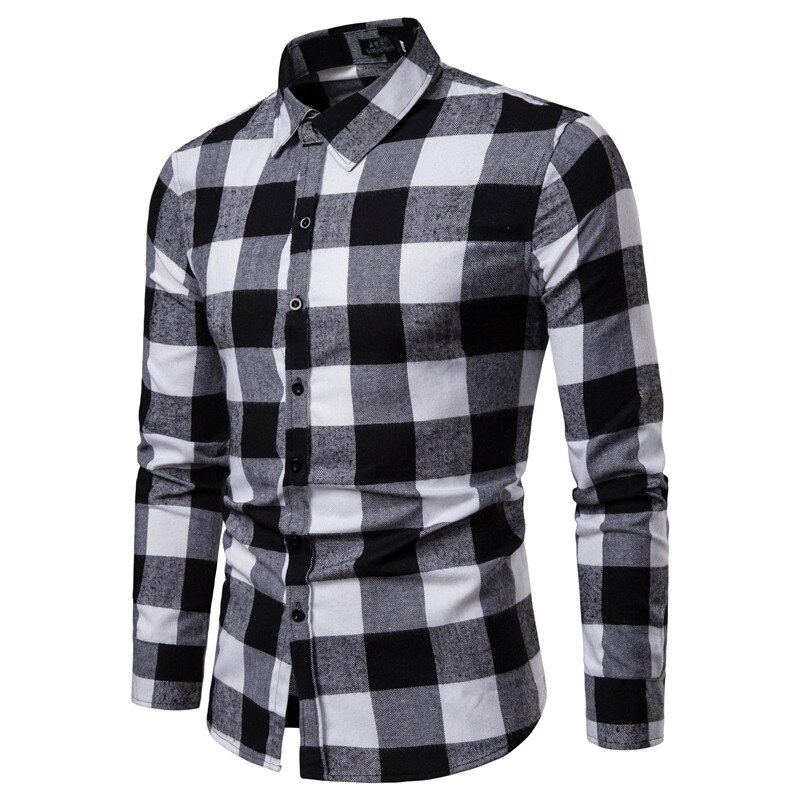 Plaid skjorte efterår vinter flannel rød ternet skjorte herre skjorter lange ærmer chemise homme bomuld herre terne skjorter: Sort / Xxl