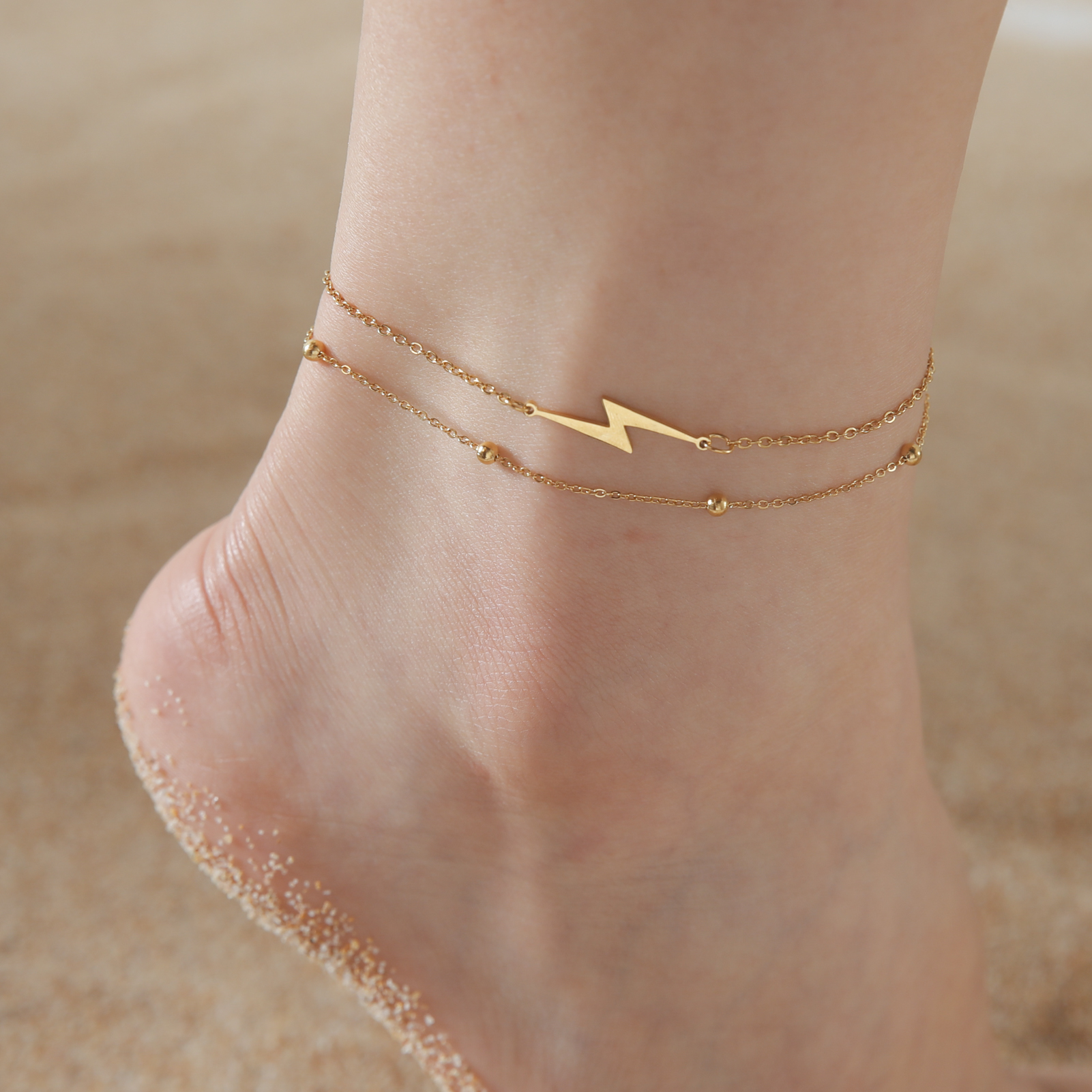 Cazador Animal Cat Dog Paw Anklets for Women Stainless Steel Double Layer Beads Foot Bracelet on the Leg Summer beach Jewelry: SILVER PLATED