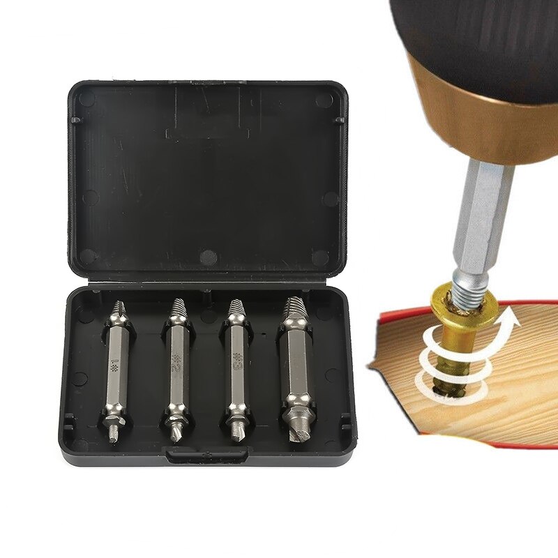 4/6Pcs Damaged Screw Extractor Drill Bit Double Side Drill Out Broken Screw Bolt Remover Extractor Tools Set Easily Take Out+Box: 4pcs Silver with box