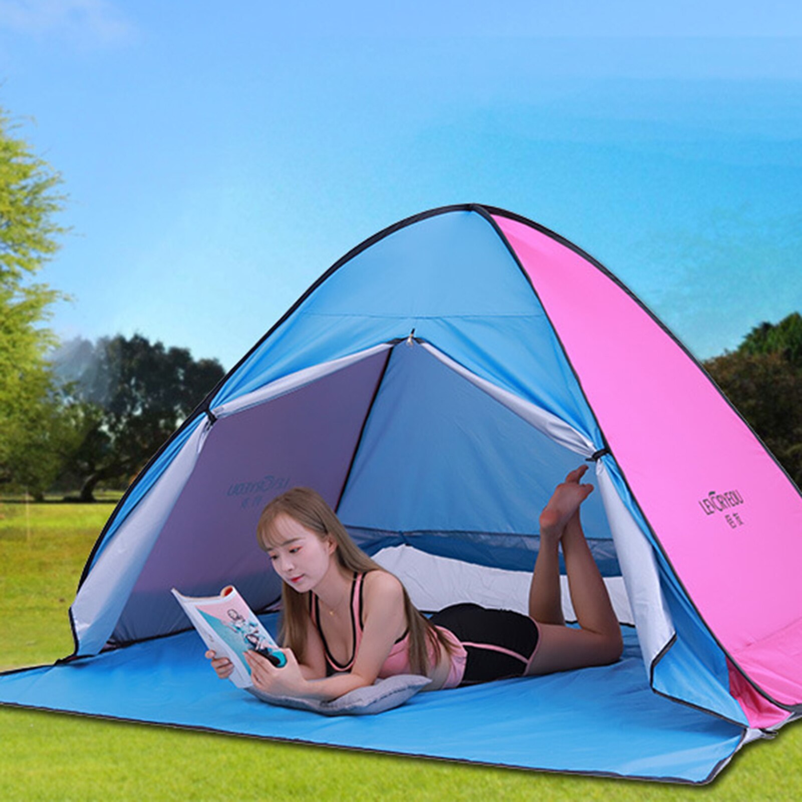 Tenda de acampamento automática de 3 a 4 pessoas, tenda de acampamento ao ar livre, proteção uv, sombra, toldo para camping, praia, ambiente externo