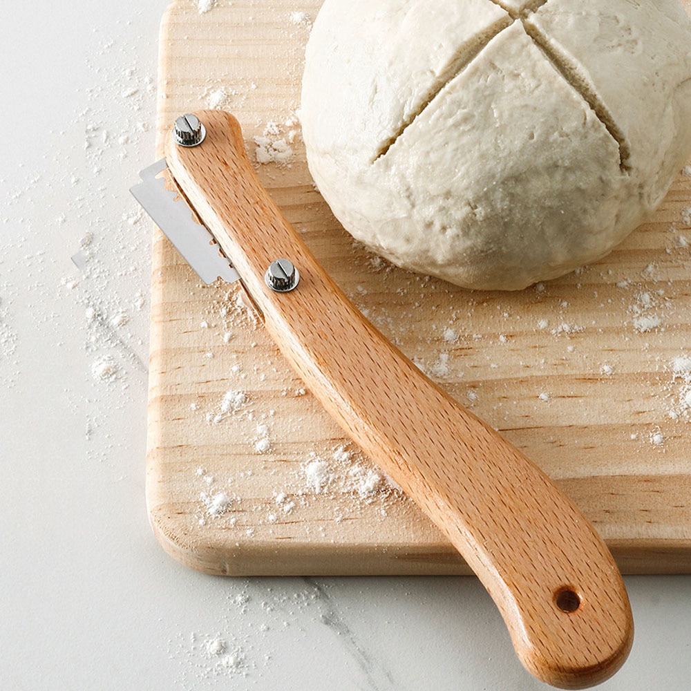 Houten Handvat Toast Bakken Tools Brood Lame Cutter Dough Slicer Met 5Pcs Vervanging Messen