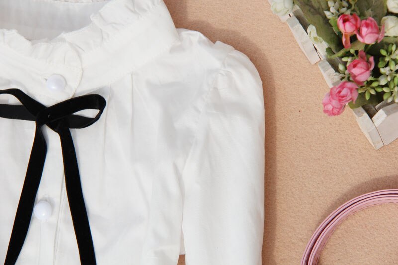 Baby Mädchen Weiß Blusen Langarm Blume Kragen Hemden Für Mädchen Schule uniformen Baumwolle Studenten Spitzen 2 4 6 8 9 10 12 14 15Y