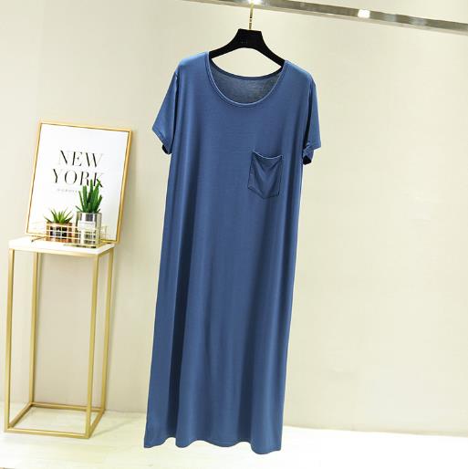 Casual Katoen Nacht Shirt Modale Losse Nightgowns Vrouwen Thuis Kleding Koreaanse Lange Jurk Vrouwen Nachtkledij Nachtkleding Nightie: blue