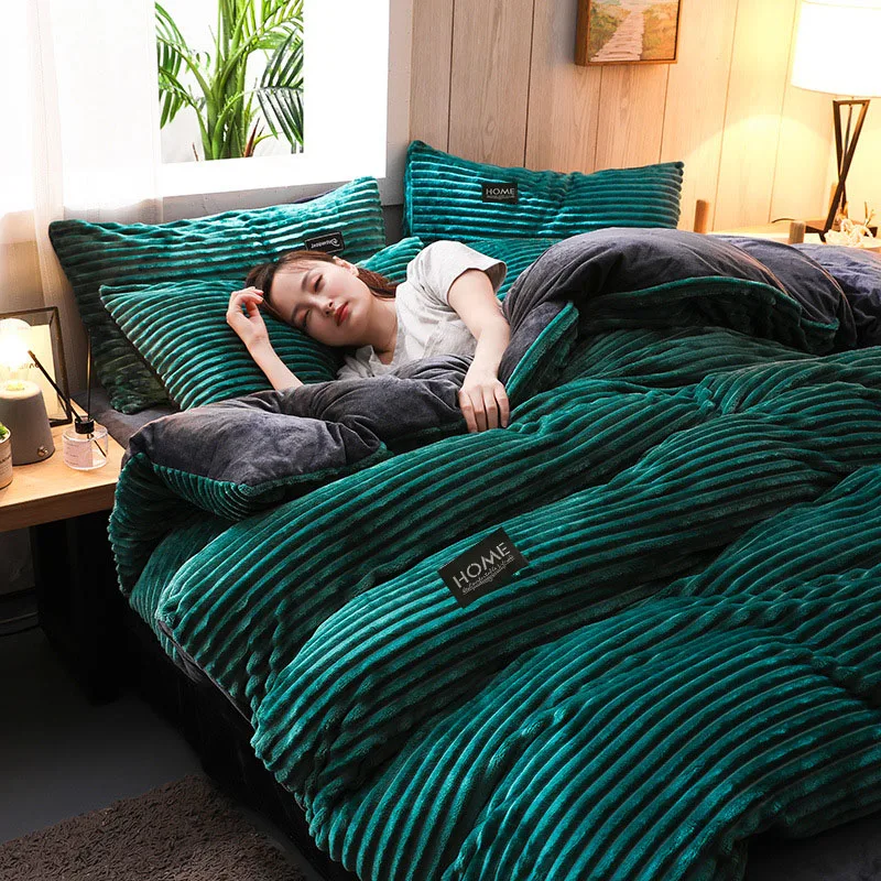 Funda nórdica de terciopelo grueso para invierno, juego de cama cálido de Color sólido, funda de edredón doble, funda de edredón doble Queen King de 220x240cm: Rey / YELLOW