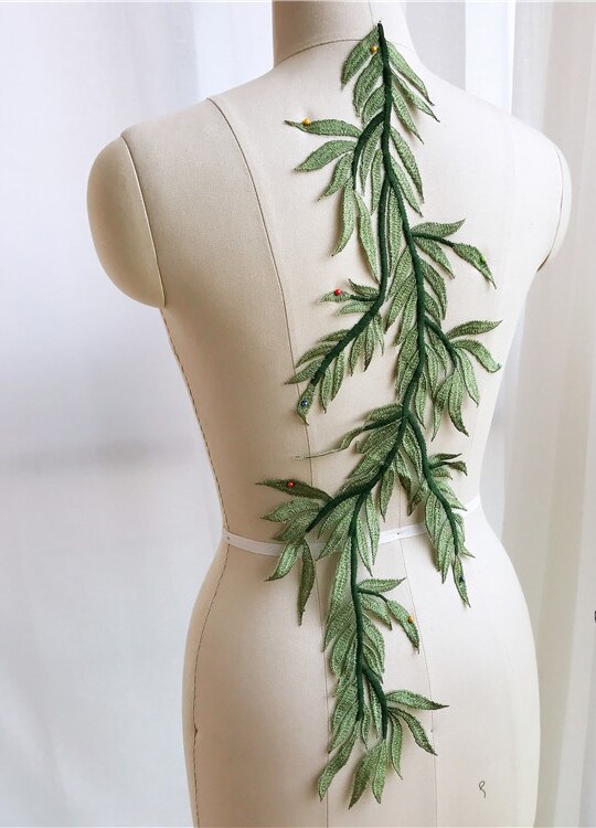 Accessoires Boom Bamboe Bladeren Op De Bloem Rood Originele Witte Wijn Rood Groen Kant Bloem Borduren Kant Wedding Patches: green