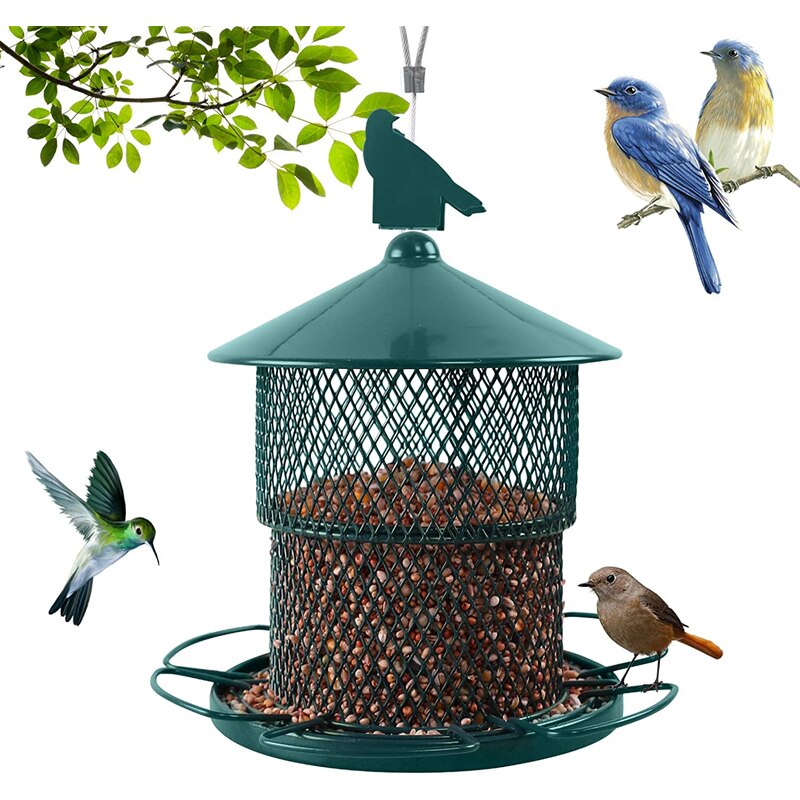 Retractable Outdoor Hanging Metal Bird Feeder Squirrel Proof Full Iron Large Wild Birds Seed Feeders for Garden Yard Outside