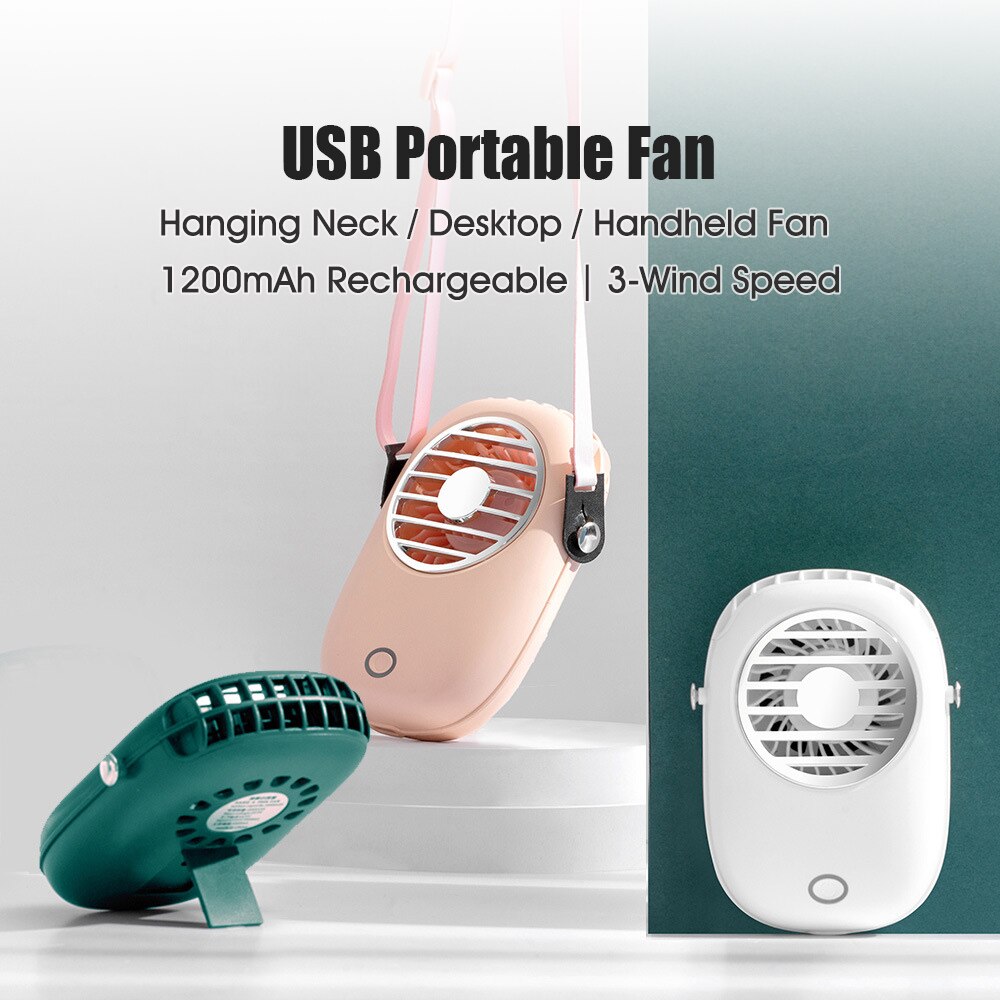 Usb Mini Draagbare Ventilator Met Riem Opknoping Nek/Desktop/Handheld Fan 3-Wind Snelheid 30dB Low Noise type-C Fans Met Stand