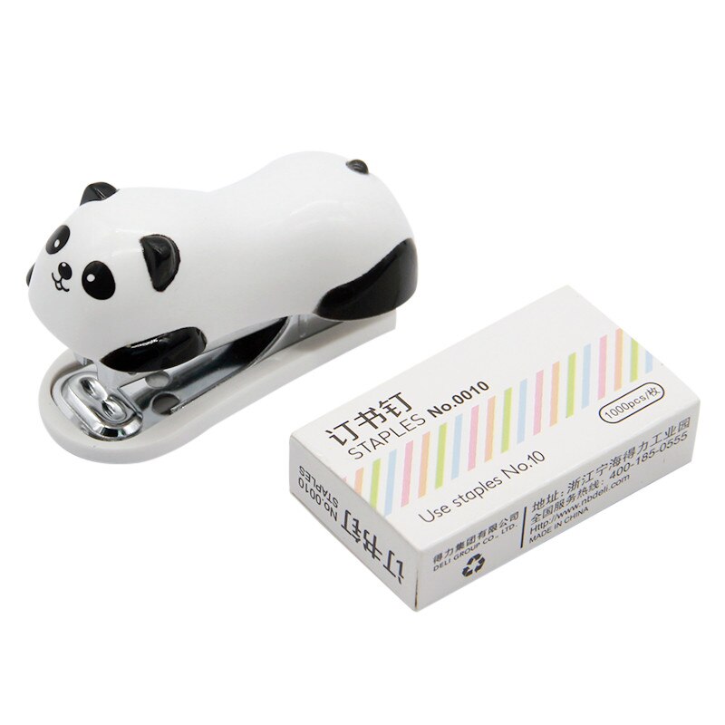Mini Stapler Set Cartoon Panda Office School Supplies Staionery Paper Clip Binding Binder Book Sewer Kids Child Stapling Machine