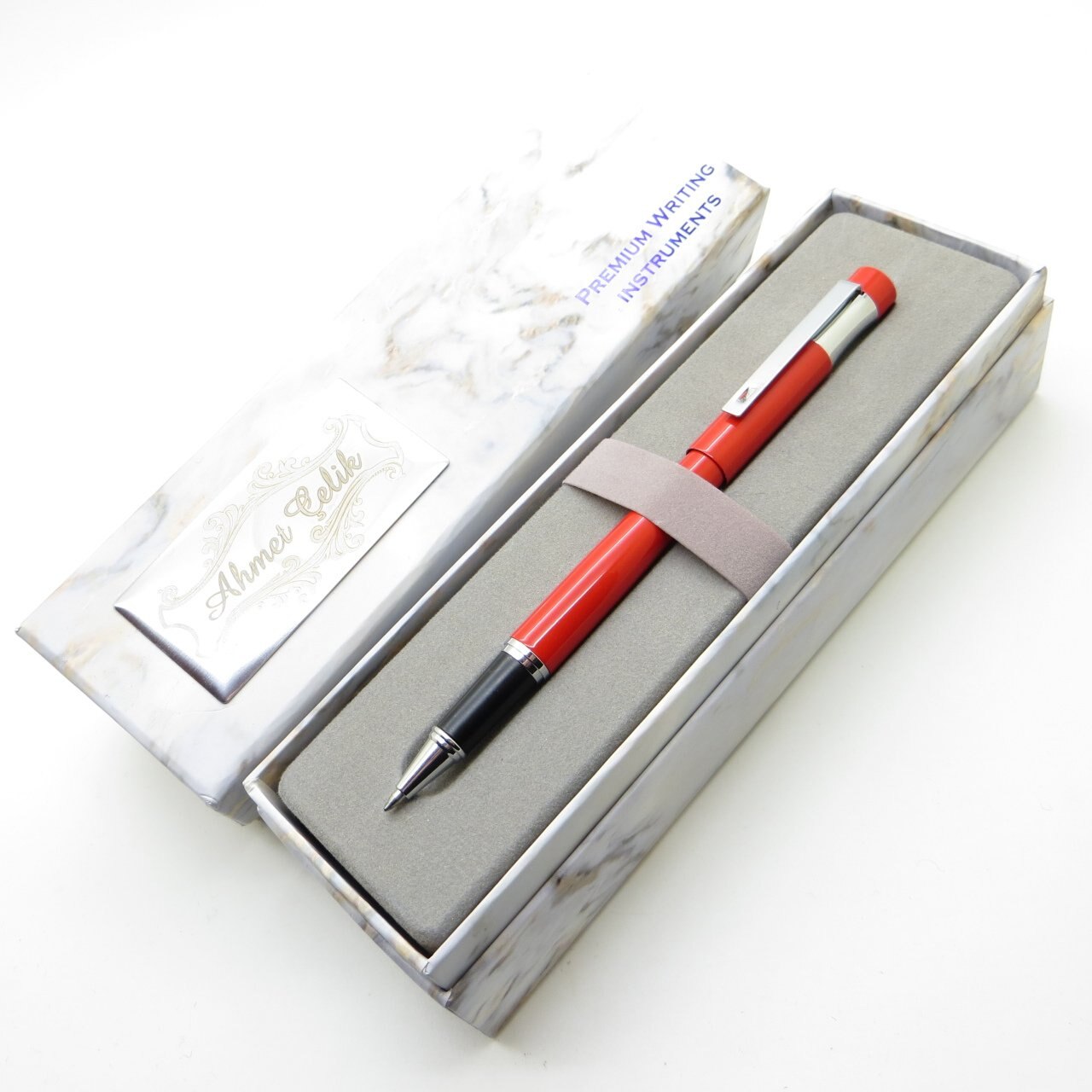 Vleugels Marmer R162 Red Chrome Roller Pen | İsme ... – Vicedeal