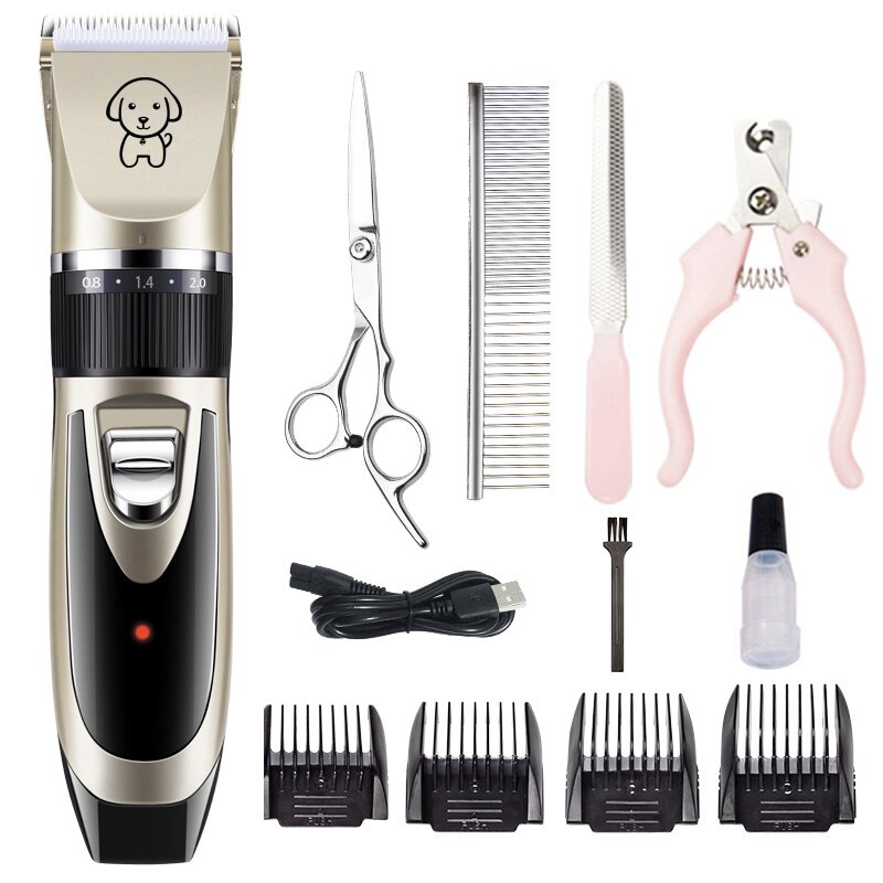 Rechargeable Pet Dog Hair Trimmer Cat Animal Hair Clipper Low Noise Hair Remover Remover Grooming Sets Tools(K8/K5): K8-KIT3-GOLD