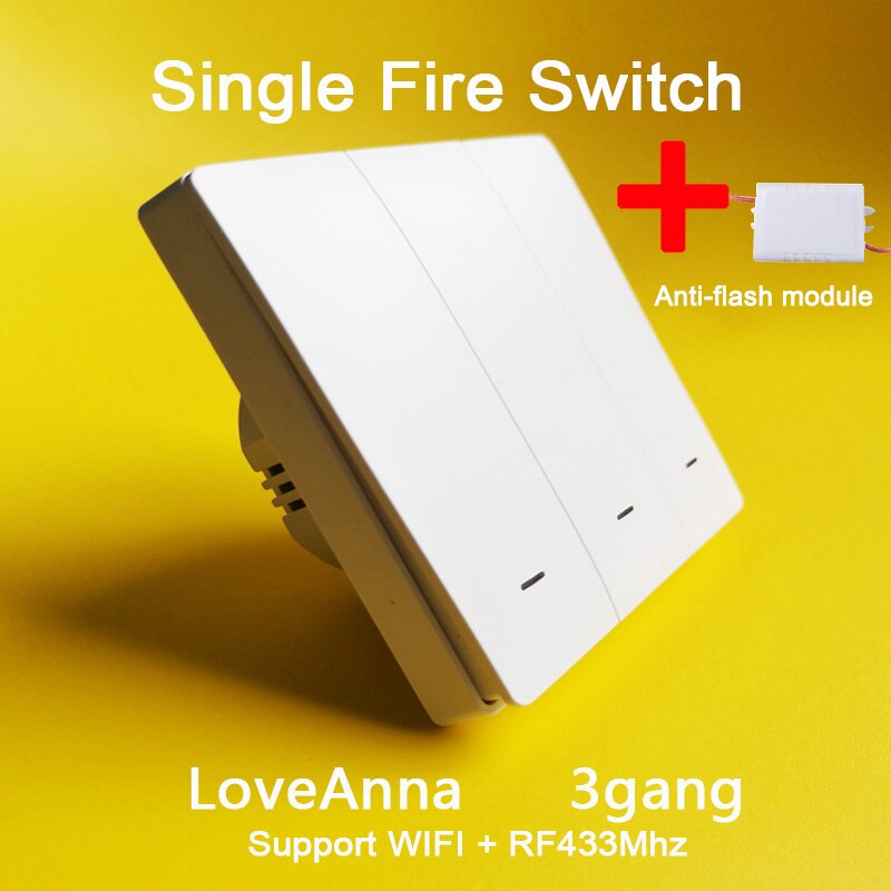 Ewelink Uk 1/2/3 Gang RF433mhz Wifi Smart Single Fire Wire Muur Lichtschakelaar Afstandsbediening Geen neutrale Lijn Schakelaar App Controle: 3gang