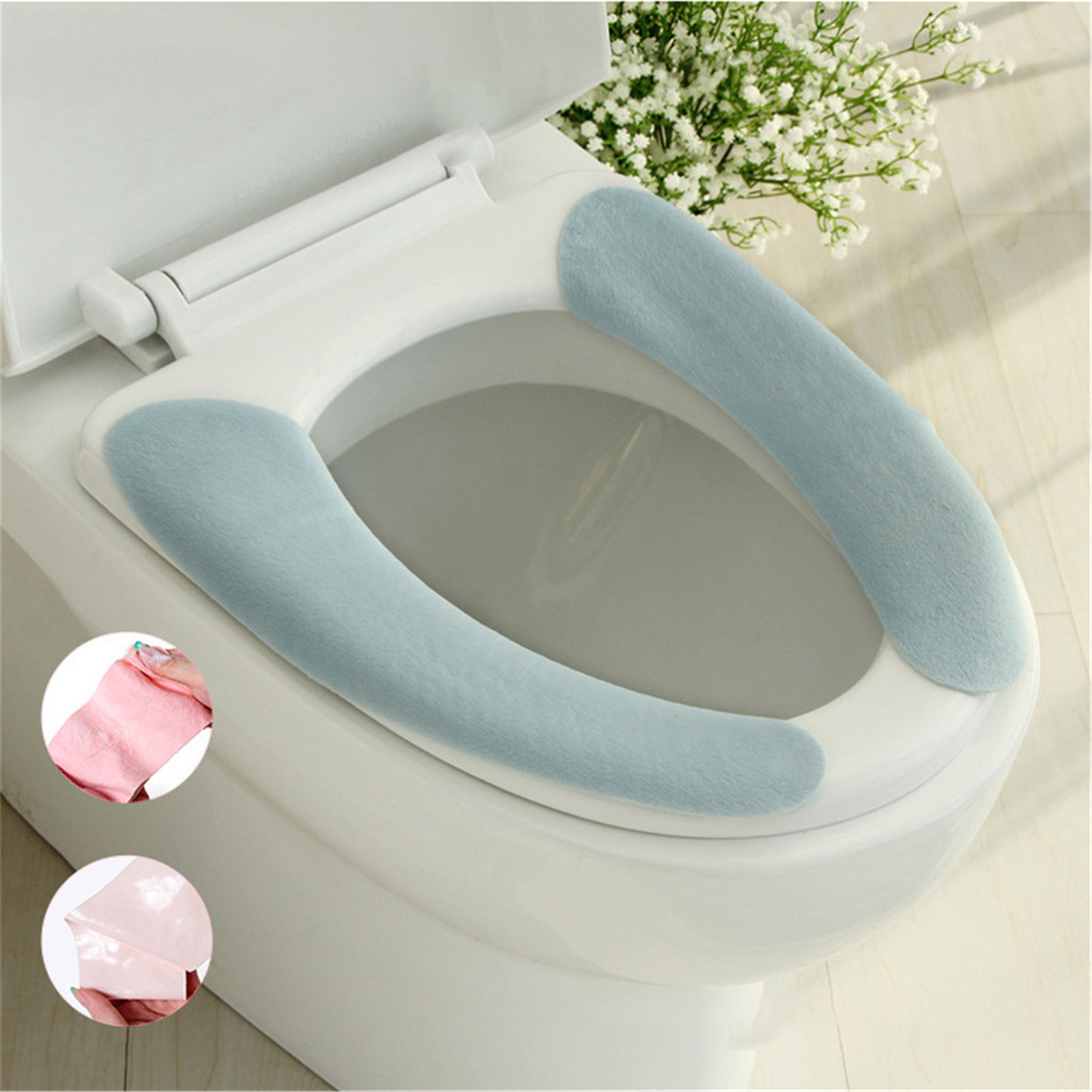 Siège de toilette en peluche chaude réutilisable, 1 paire, Portable, remplissage, tapis de salle de bain lavable, couverture de siège, tampon collant de santé, fournitures ménagères