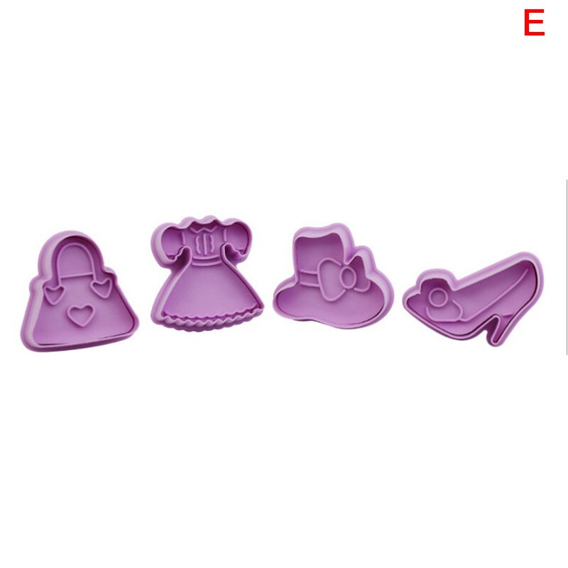 4 st/set livsmedelsklassad plast julform kakskärare köksbakverktyg kolvstämpel fondant tårtdekoreringsverktyg: E