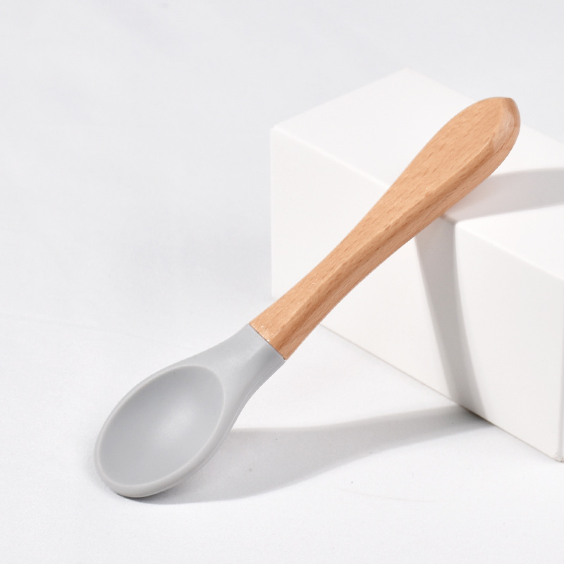 Lusikat vauvan ruokintalusikkahaarukka puinen kahva lusikkahaarukkasetti pehmeä silikonikärkinen lusikkahaarukka bpa-vapaa elintarvikelaatuinen vauva taaperoille