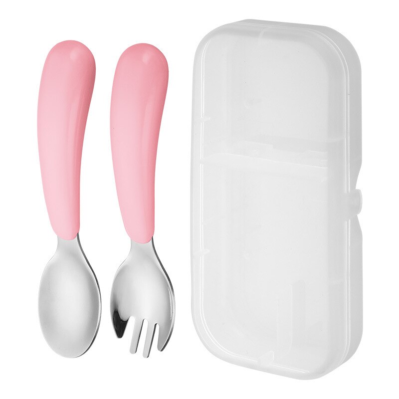 Søde bordsæt sæt rustfrit stål børns bærbare bestik madredskab toddler spisestue baby gadgets børn ske gaffel: Lyserød