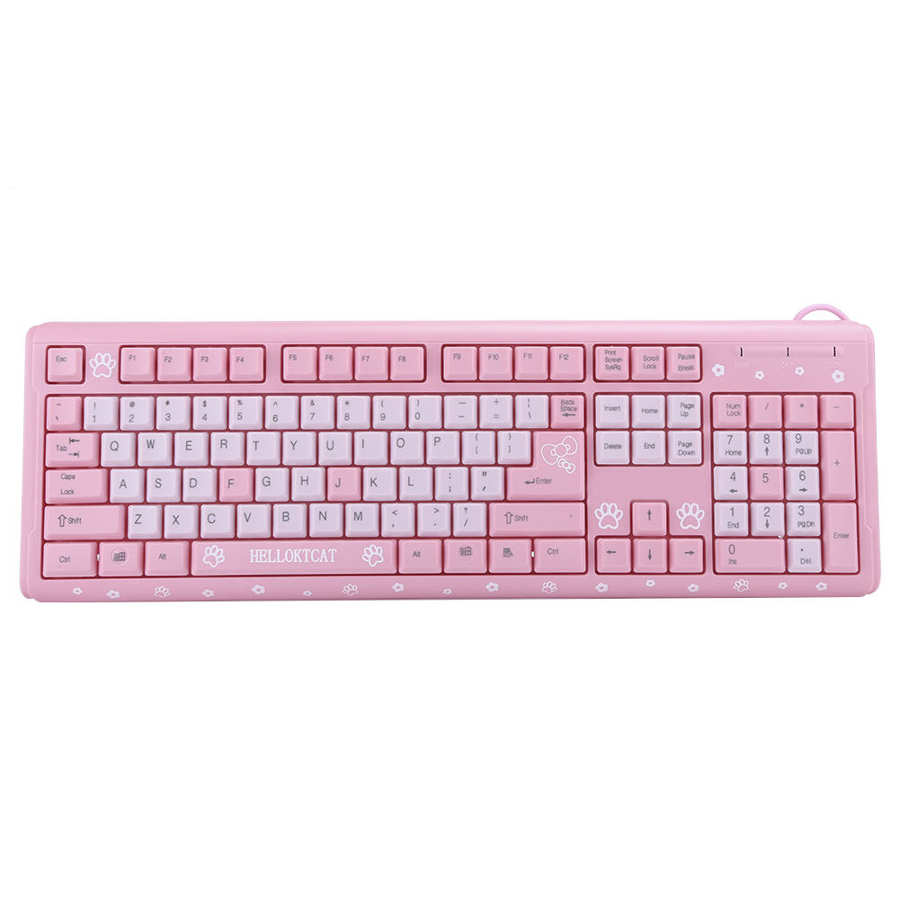 Teclado USB con cable ultrafino de dibujos animados para el hogar, oficina, ordenador portátil, Universal: Rosa