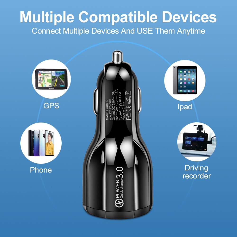 Cargador de coche de carga rápida 3,0 para teléfono móvil, cargador de coche Usb Dual, adaptador de carga rápida Qualcomm Qc 3,0, Mini cargador de coche Usb