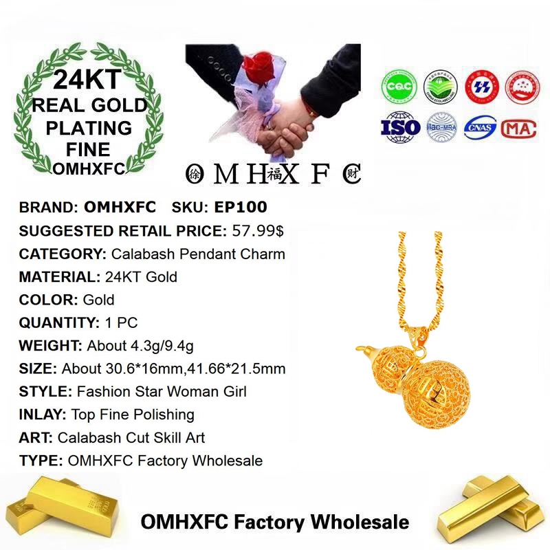 OMHXFC EP100 Europese Mode Vrouw Fijne Meisje Party Verjaardag Huwelijkscadeau Kalebas Hollow 24KT Gouden Hanger Charm