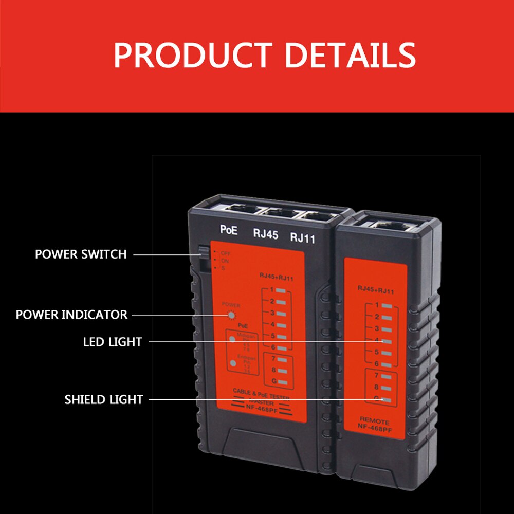 NF-468PT/NF-468PF Network Cable Tester RJ45 RJ11 PoE Switch Tester For Ethernet LAN Cable Landline Phone Wire Testing Tool