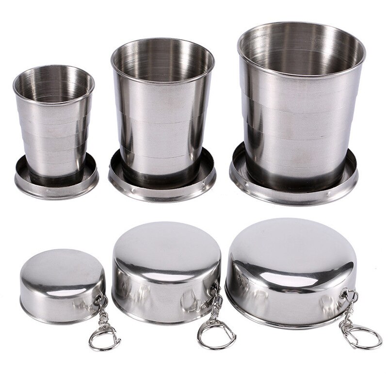 60ml 150ml 250ml in Acciaio Inox Campeggio Pieghevole Tazza di Corsa Esterna Portatile Smontabile Tazza Pieghevole con Portachiavi