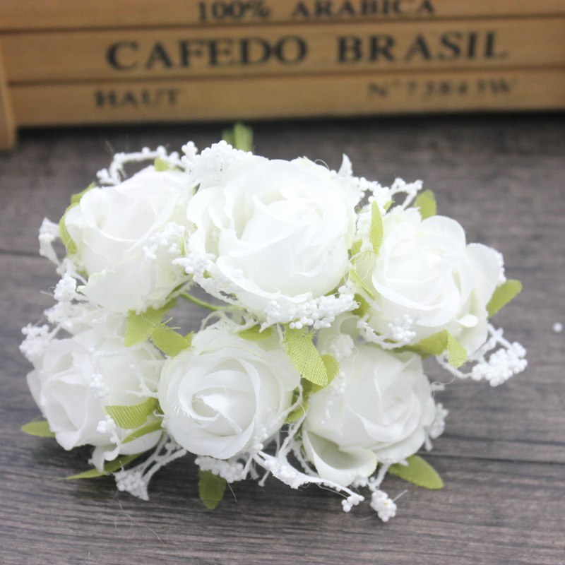 6 stk 2cm silke kunstig rose blomsterbukett til bryllupsdekorasjon scrapbooking dekorativ krans diy håndverk blomst: Hvit