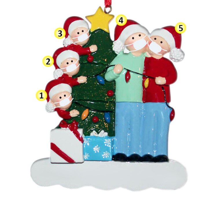 Quarantine Christmas Ornament Family Party Santa Claus Pendants Xmas Decoration Tree Pandemic -Social Distancing: Resin family C5