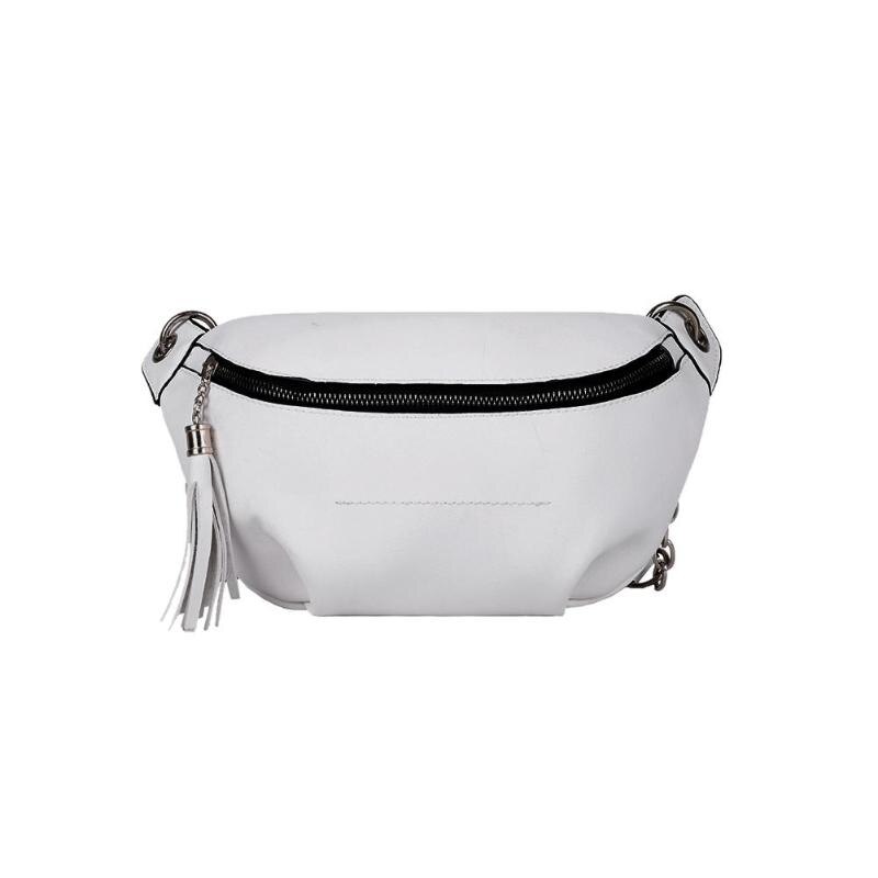 Women Fanny Waist Bag Tassel PU Leather Pouch Chest Crossbody Pack Waist Pack PU Leather Chest bag Belly Bag: White