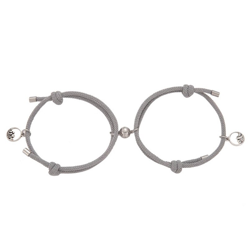 2 uds amantes minimalistas que emparejan la pulsera de la Amistad cuerda trenzada pareja distancia magnética pulsera Kit amante joyería: Grey