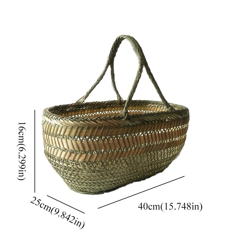 Stor bambu halmkorg flätad rotting handgjord rund frukt mat bröd kök hängande förvaringskorgar organisatör panier osier: L40 x 25 x 16